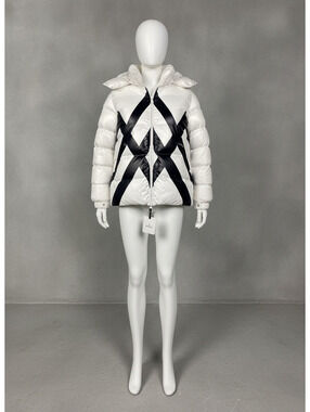 Moncler Women's White and Black Puffer Jacket with Hood